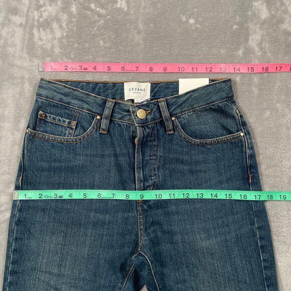 Sezane Denim Jeans Womens 27 Button Fly High Rise Raw Hem Organic Cotton New - Picture 9 of 12